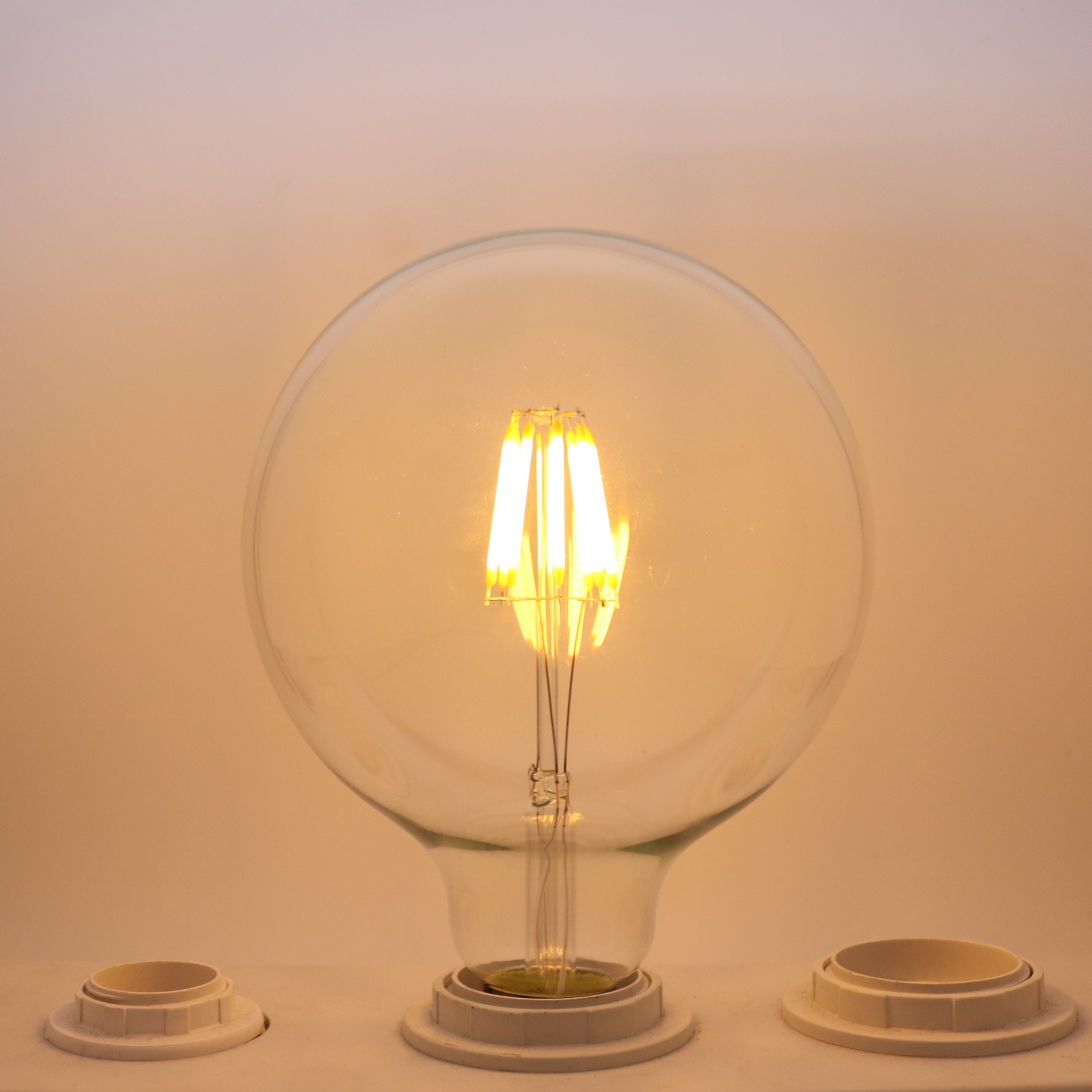 12 bombillas LED G125 de 8 W (equivalente a 60 W), casquillo E27, filamento de 220 V, No regulable, blanco cálido, 2200 K, diámetro de 125 mm