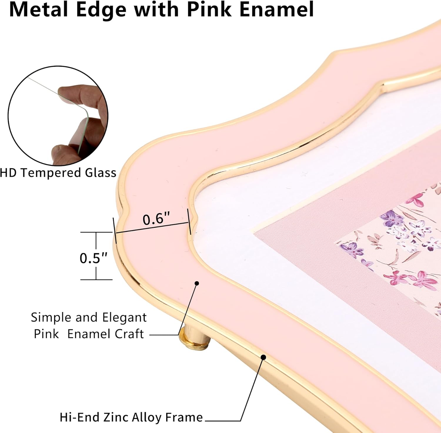 5x7’’ High-End Zinc Alloy Pink Picture Frame,Classic Vintage Design with Pink Enamel Finish & 4x6'' Premium Acid-Free White Mat for and Luxury Velvet Back for Weddings & Home Décor