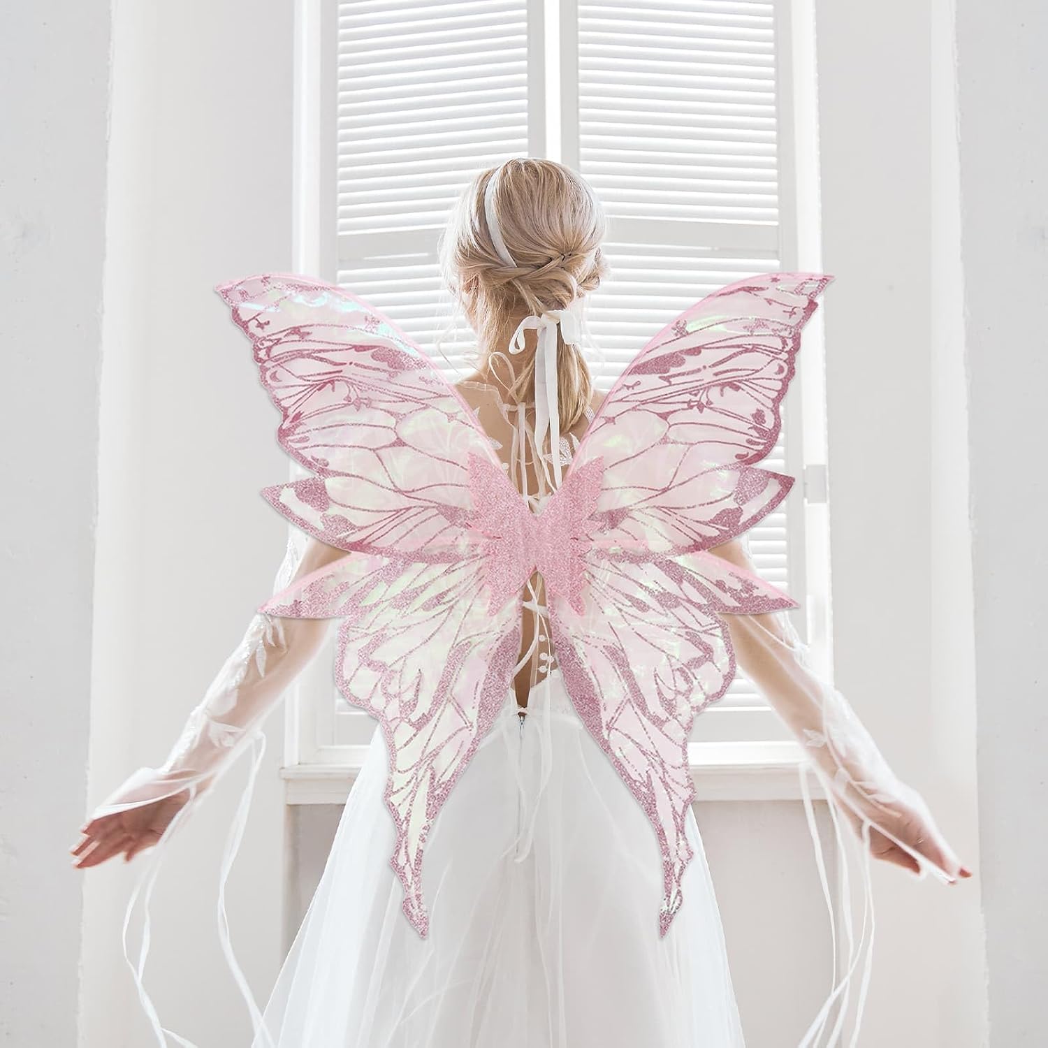 Fairy Wings for Adults, Butterfly Costume with Lace Gloves, Large Fantasy Wings for Halloween Cosplay