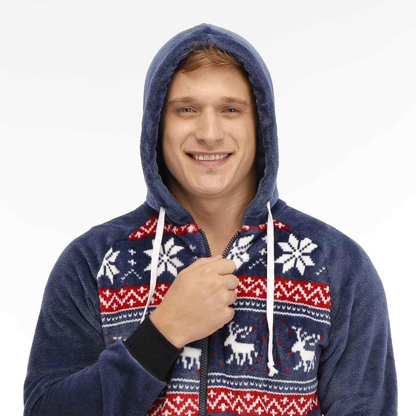 Men's Flannel 1-Piece Pajamas for Adults, Christmas Halloween Themed Sleepwear with Hood for Holiday Lounge Wear