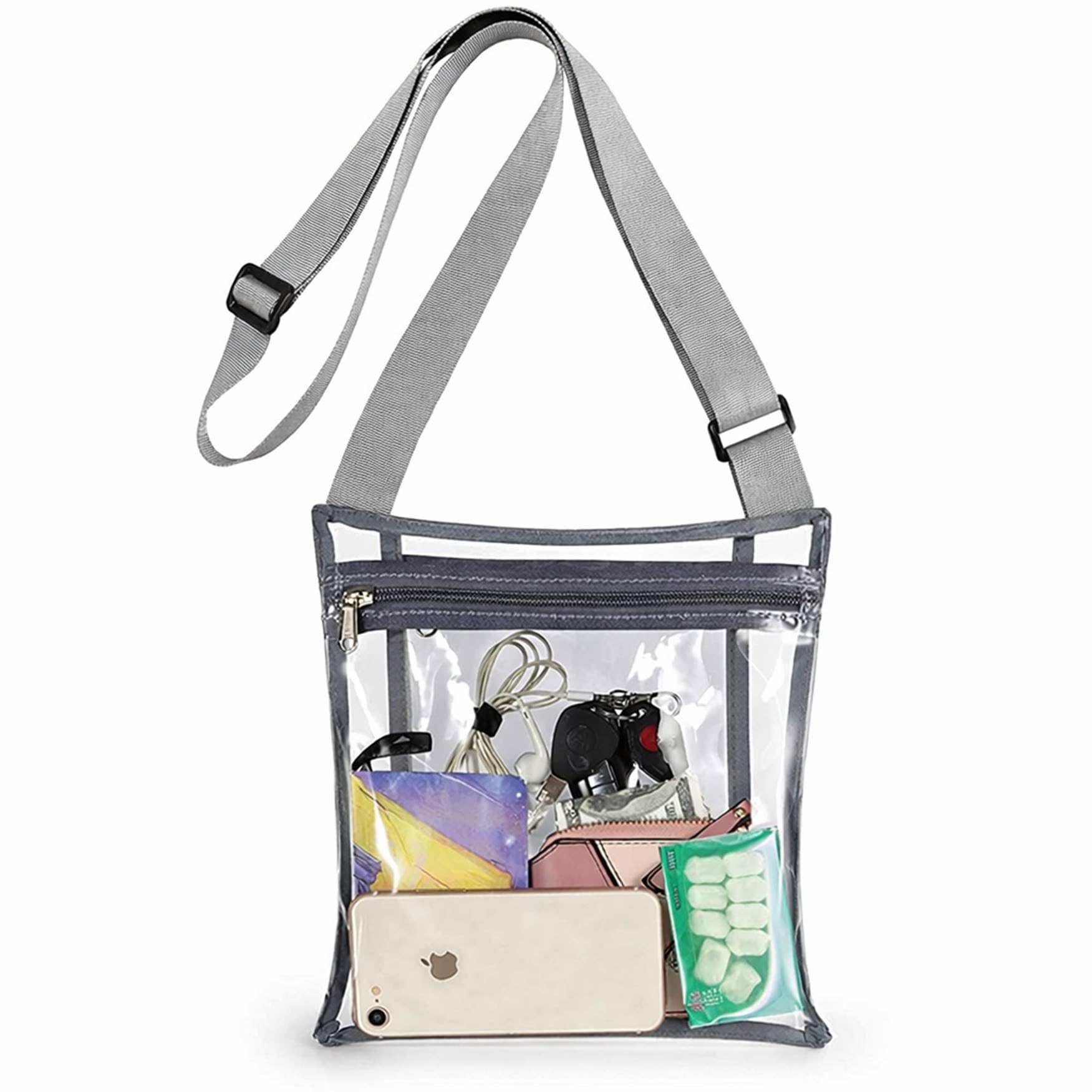 lify Clear Cross-body Purse Bag, Stadium Approved Clear Vinyl Bag, Adjustable Crossbody Strap, Extra Inside Pocket, Stylish Functional Trendy- 1piece Pack (Grey)-picture-46
