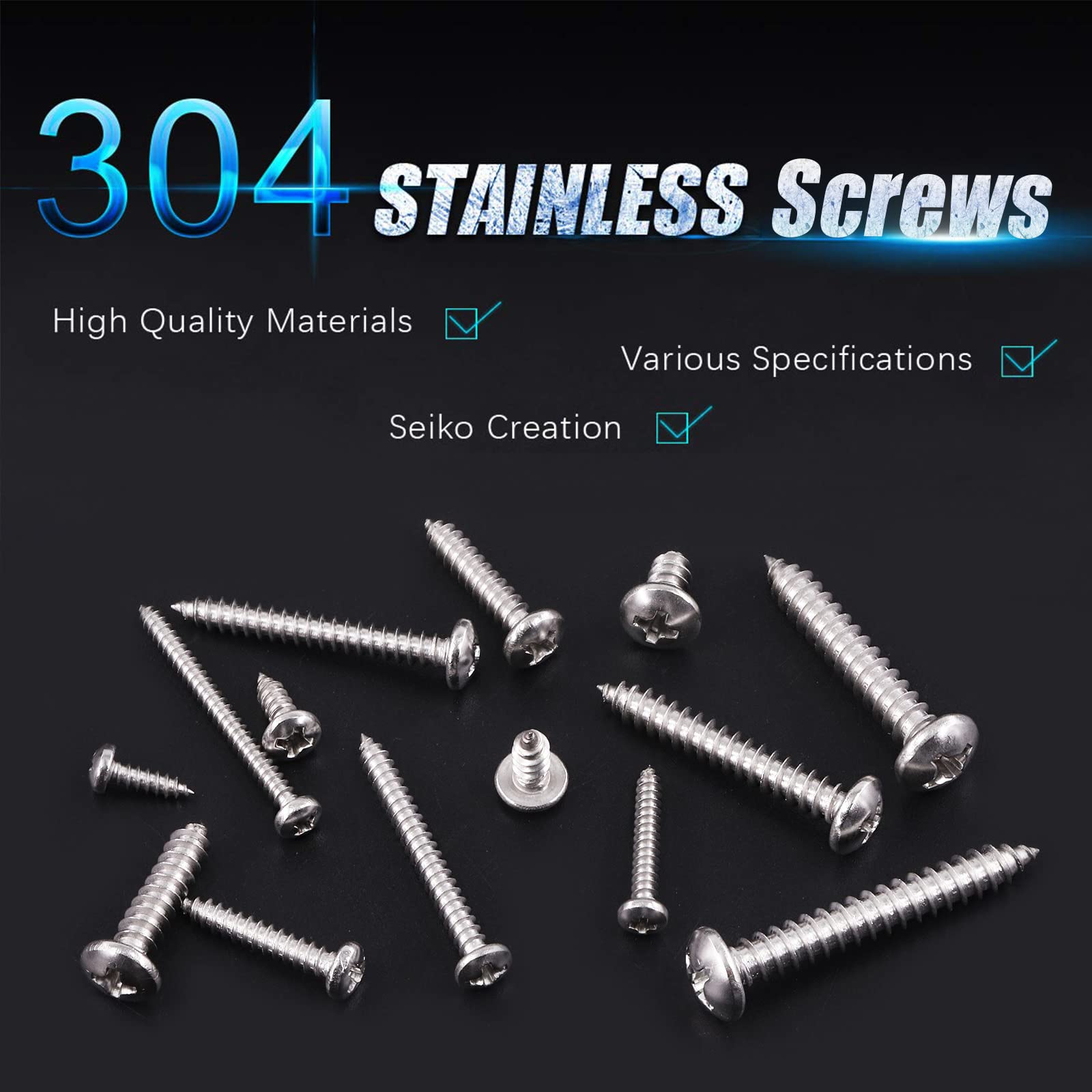 Swpeet 245Pcs 14 Sizes #4#6#8#10#12 304 Stainless Steel Pan Head & Round Head Self Tapping Screws Assortment Kit - Image 3