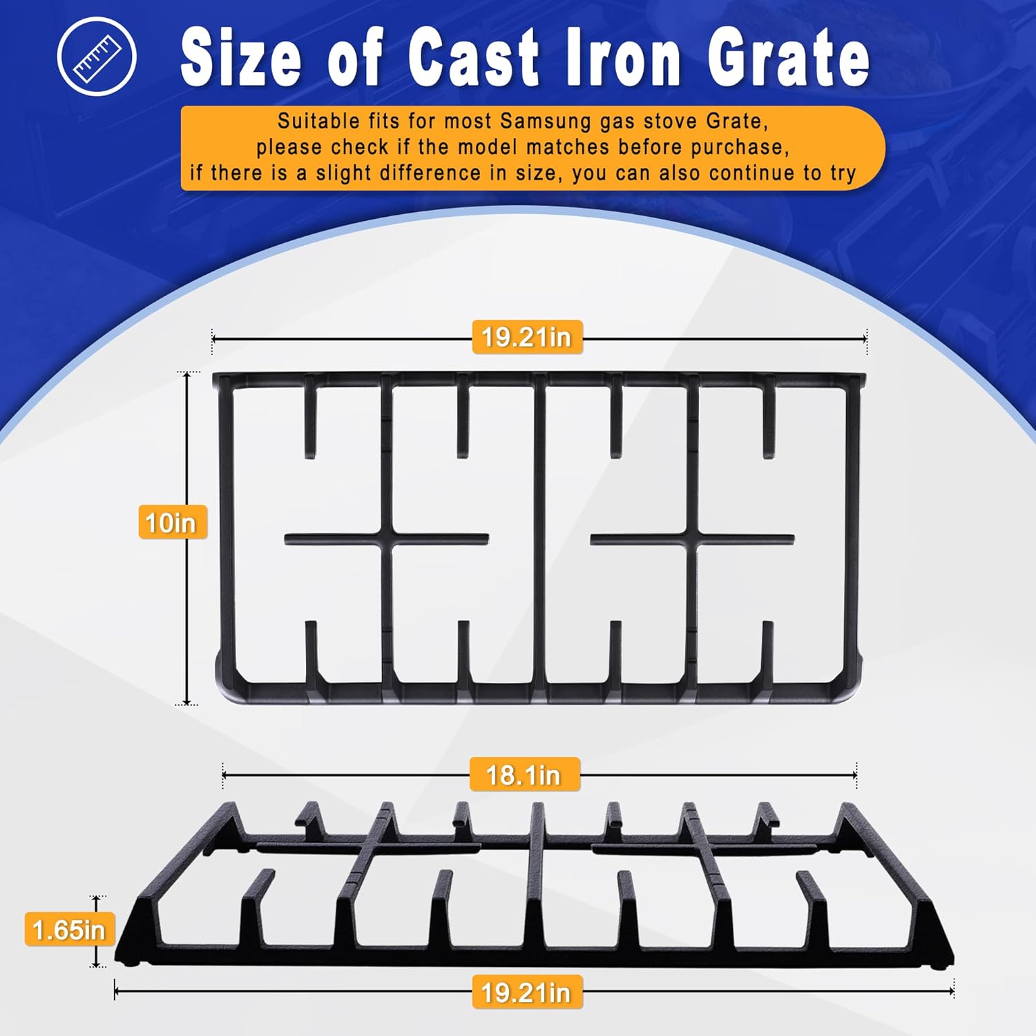 HLCHZYL DG94-00937A Cast Iron Gas Stove Side Grate Replacement for Samsung Stove Top Gas Range Surface Burner Grate Parts NX58H5600SS NX58H9500WS NX58R5601SS NX58J5600SG NX58F5500SS etc 1 Pack