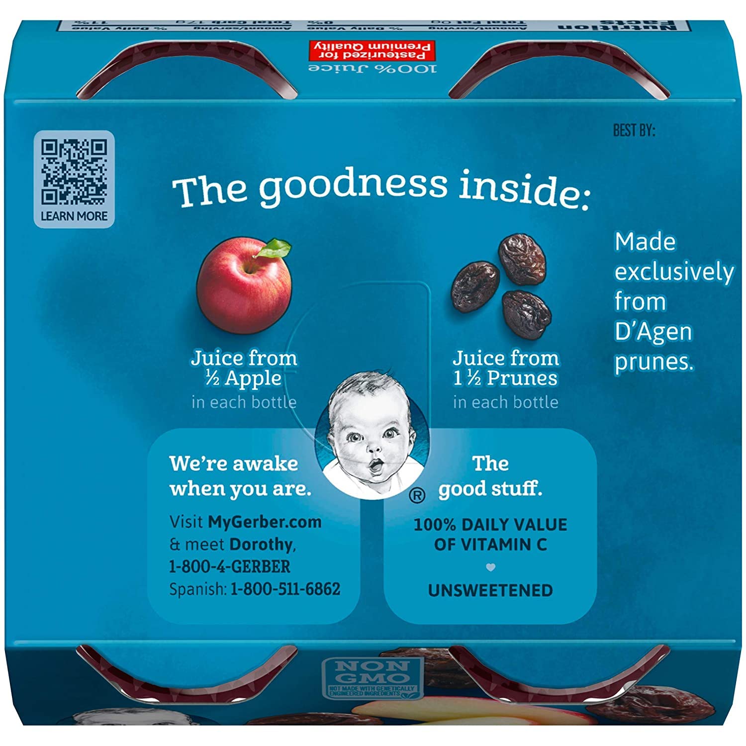 Gerber Apple Prune Juice, Non-GMO Juice from Concentrate, Made for Toddlers, 4-4 FL OZ Bottles Per Pack (Pack of 12)