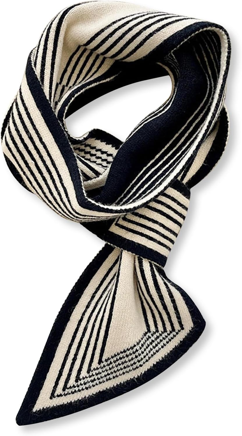 Winter Skinny Knitted Scarf Women Easy Pull-Through Stripe Houndstooth Animal Print Knitted Neckerchief Collar Scarf