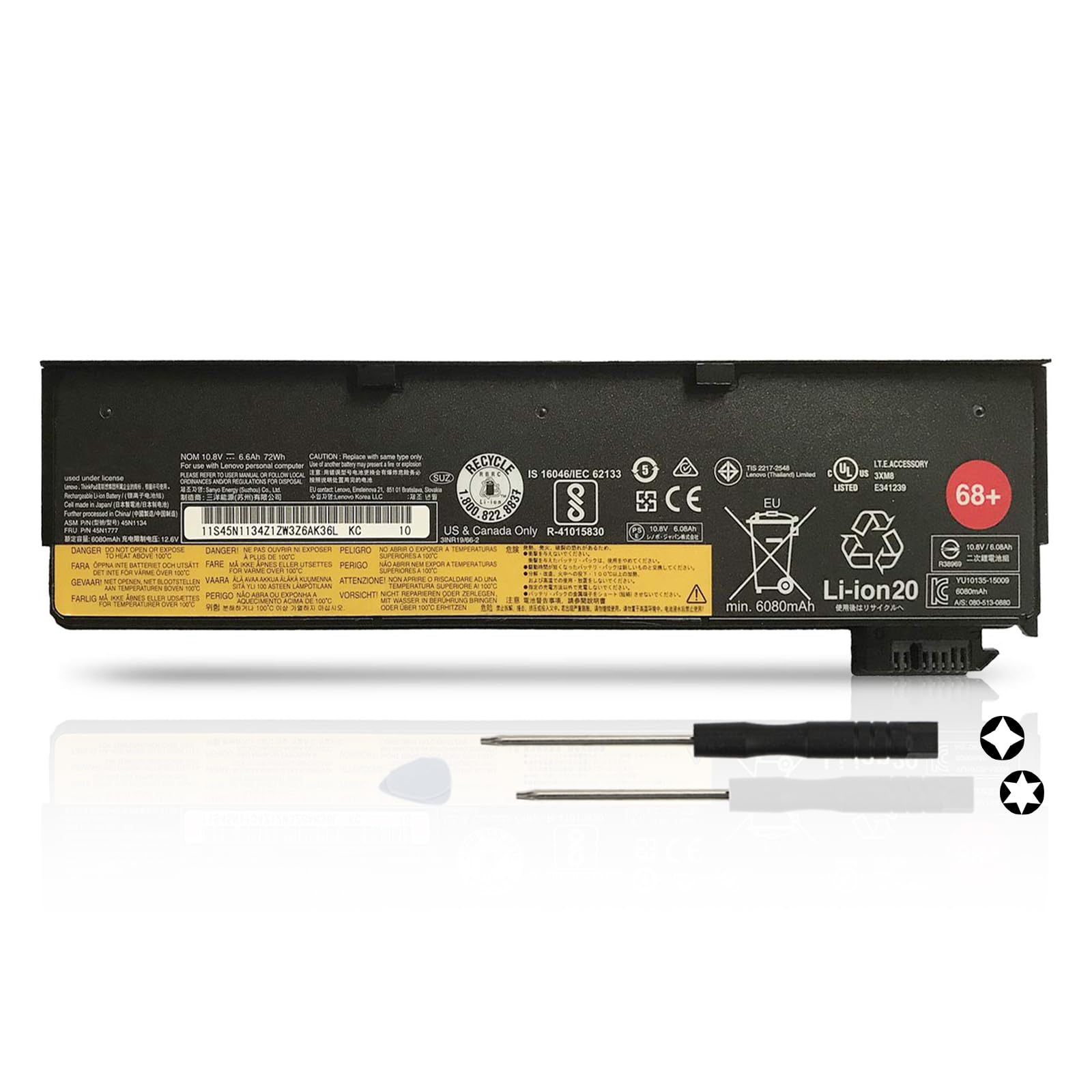 72Wh 68+ 0C52862 0C52861 Akku für Lenovo ThinkPad T440 T450 T460 T550 | Laptop T450s T440s T460p T470p T560 X240 X250 X260 X270 W550 W550s L450 L460 L470 P50s K2450 45N1126 45N1127 Hohe Kapazität