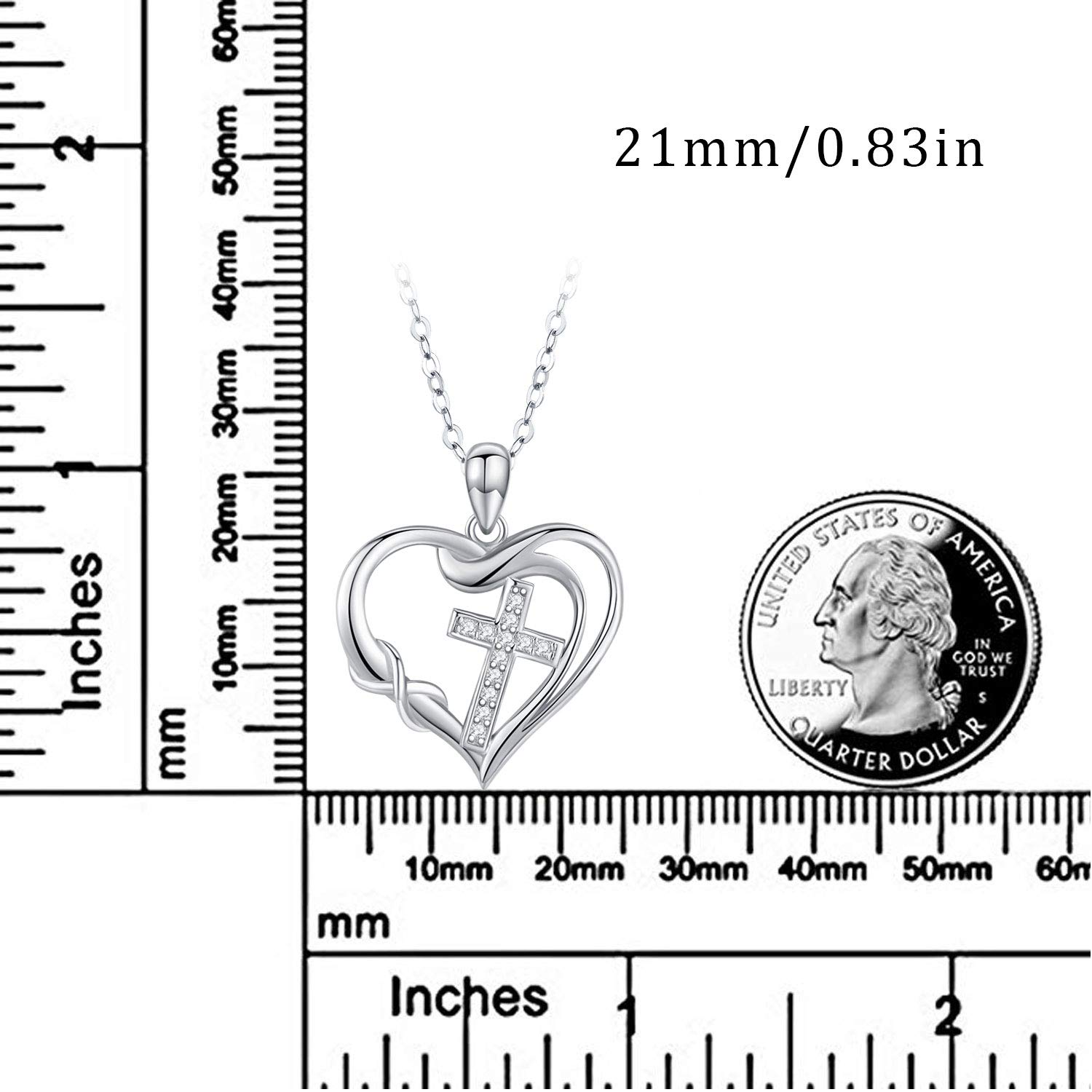 925 Sterling Silber Herz Kreuz Anhänger Halskette Faith CroSH Schmuck für Damen und Herren Perfektes religiöses Geschenk für Damen und Mädchen