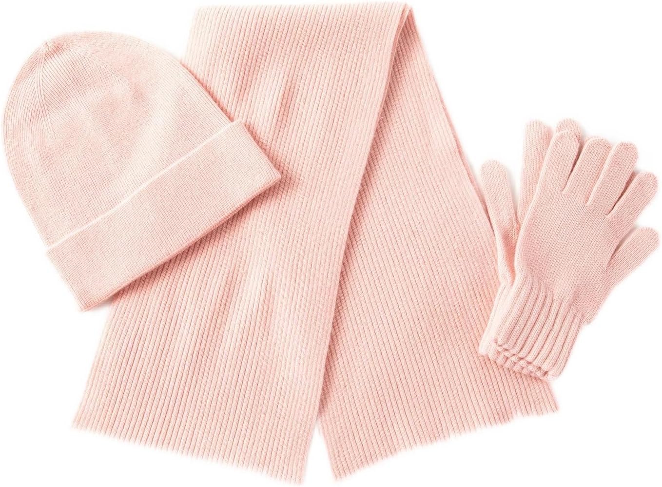 Unisex 3Pcs Cashmere Wool Scarf Hat Gloves Set, Soft Ribbed Cuffed Beanie Glove Scarves Set for Men and Women with Gift Box