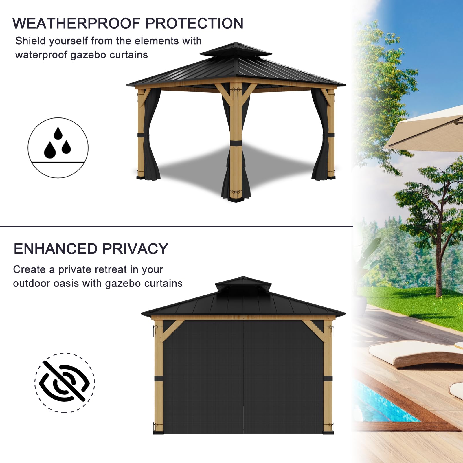 Amazon.co.jp: 12フィート×14フィートのガゼボカーテン、プライバシー