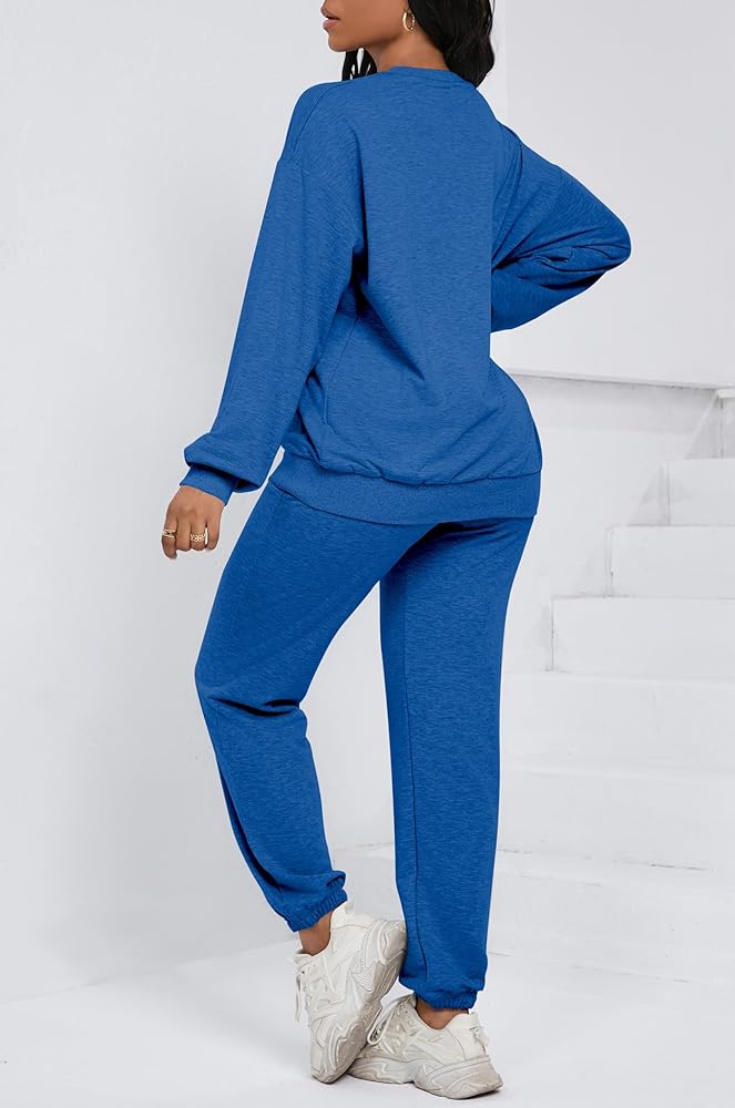 Sweatsuits Women 2 Piece Outfit Oversized Hoodie Joggers Sweatpants Track Suits Matching Loung𝓮 Pants (Sky Blue, XXL - View #9
