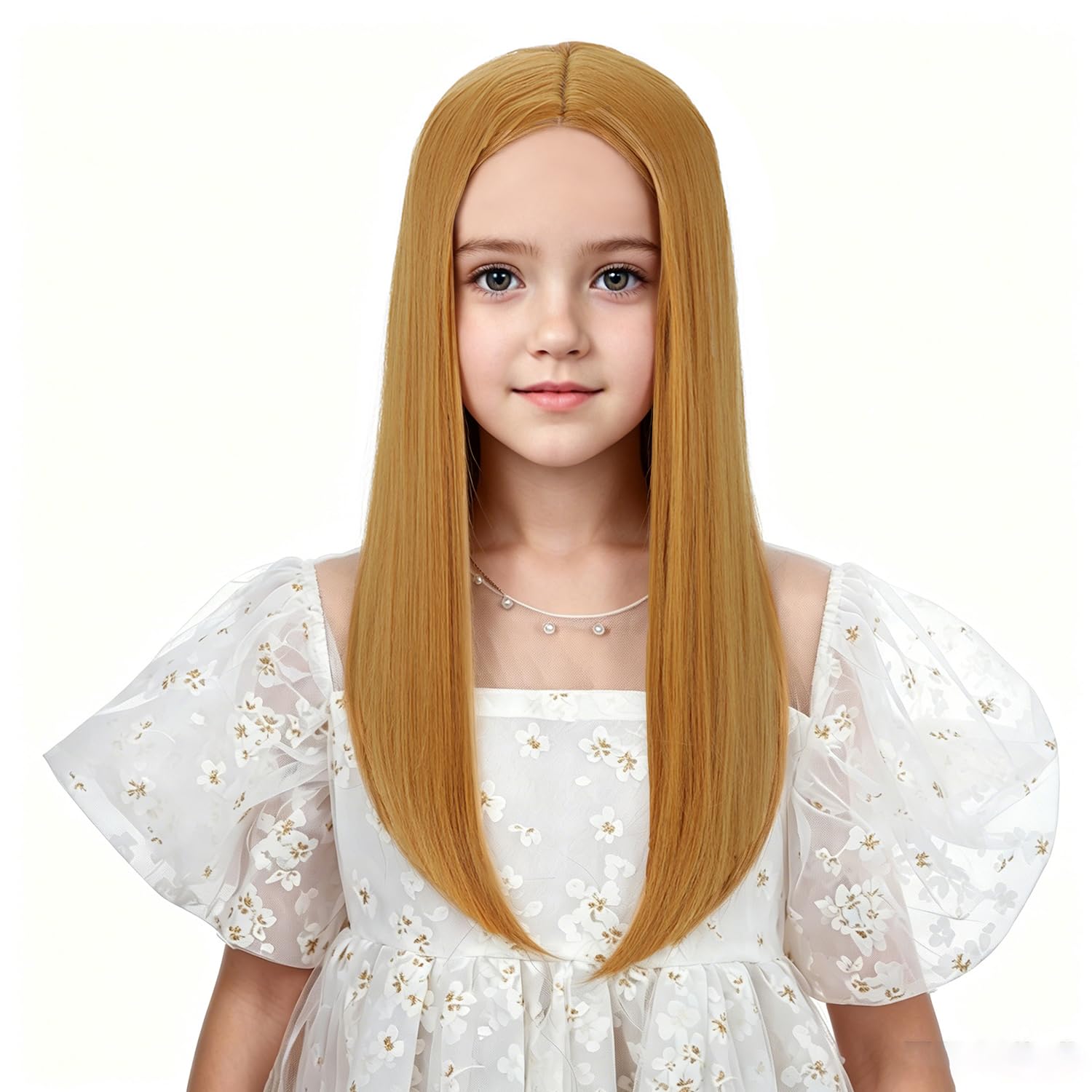 Orange Wig Long Blonde Middle Part Wig Long Straight Wigs Heat Resistant Synthetic Wigs with Cap (Small Size)