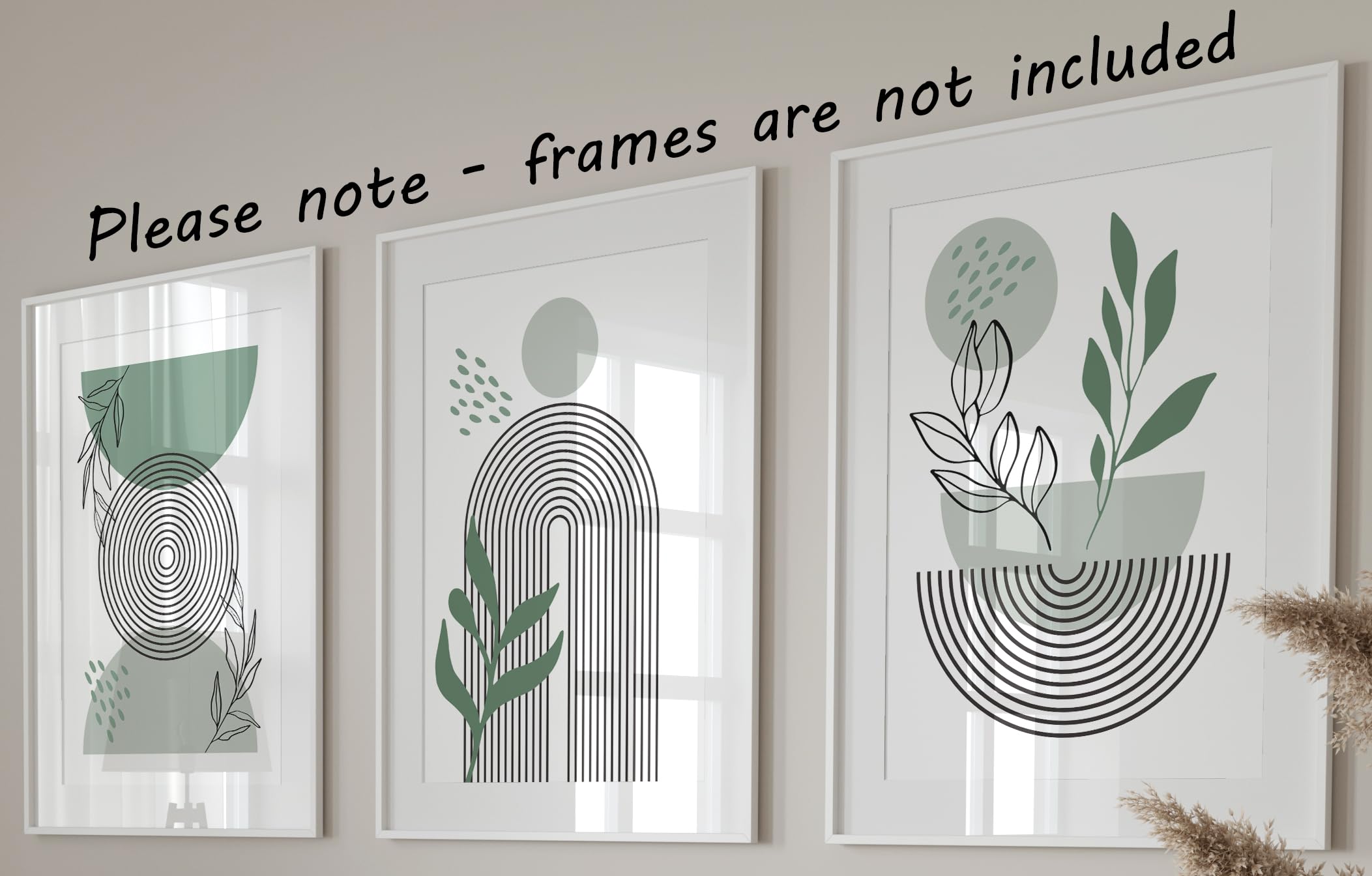 Eviepops Prints Set of 3 Unframed Boho Wall Art Prints, Modern Geometric Botanical Posters, Sage Green Abstract Leaf Art - Image 3