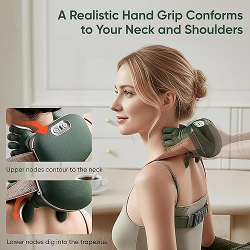 Miniatura 3 de Masajeador de cuello Shiatsu con calor, masajeador de cuello y hombros para aliviar el dolor de tejido profundo, diseño de mano humana simulada,