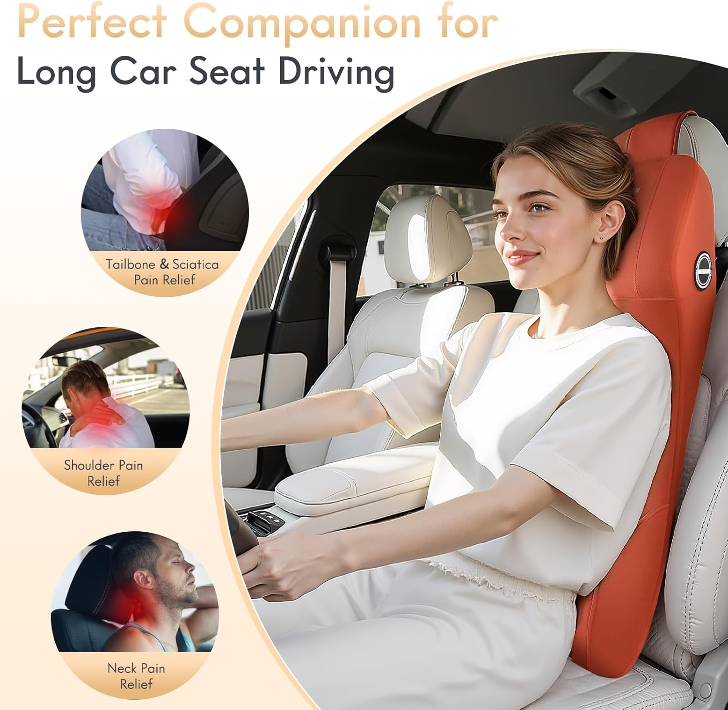 FLORICH 2-in-1 Lumbar Support with Headrest Pillow for Car Ergonomic Memory Foam Car Seat Back Cushion Integrated Lumbar Pillow with Car Neck Pillow for Driving Seat Relief Back Sciatica Pain, Red - Image 4