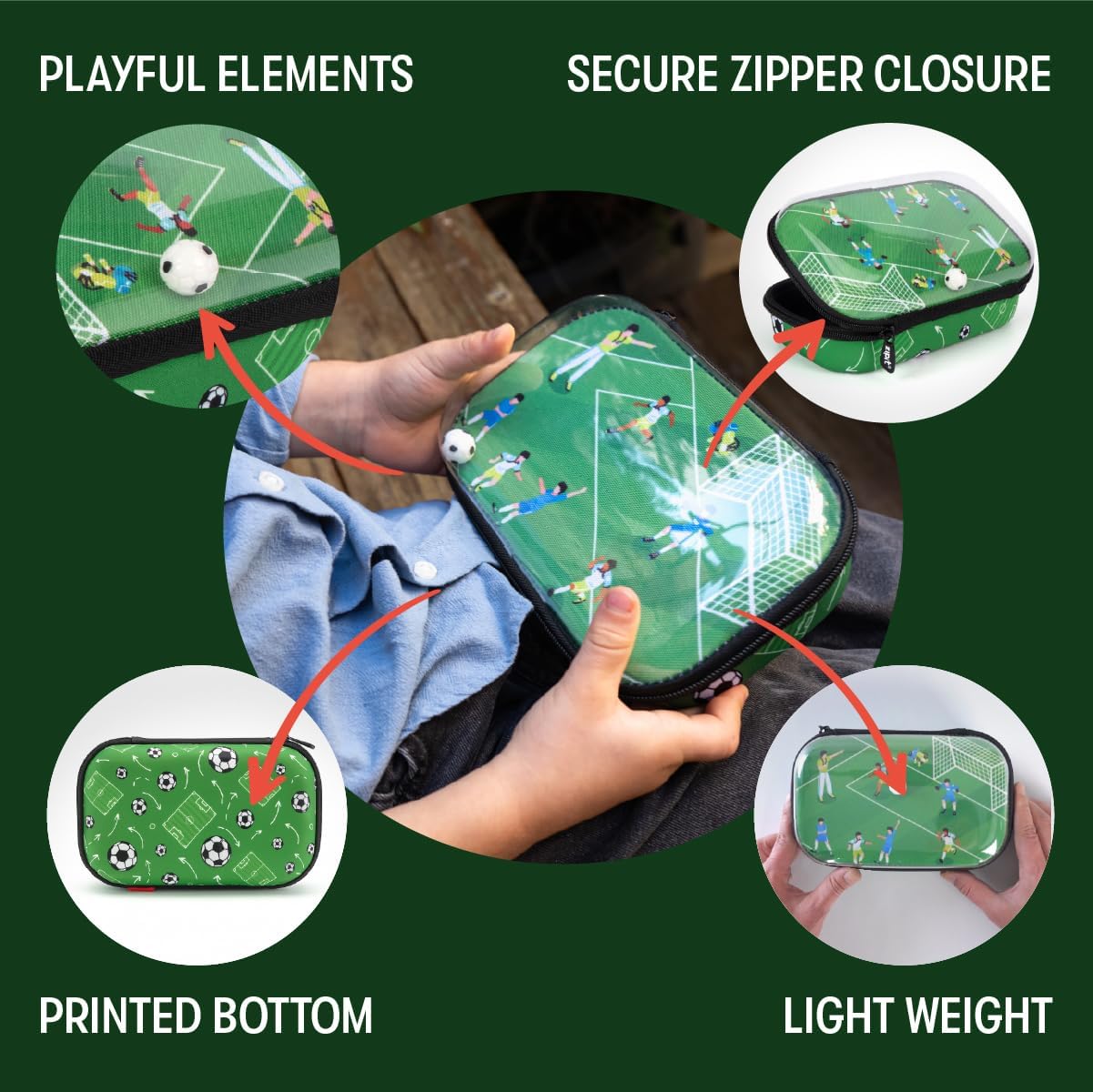 ZIPIT Clear Top Soccer Pencil Case for Boys, Durable Hard Shell Pencil Box image 3