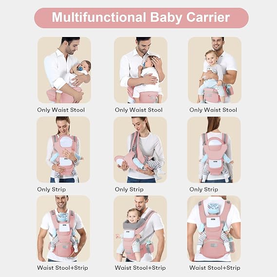 Baby Carrier Newborn to Toddler Baby Wrap Carrier (Pink) | Kangaroo Carrier with Hip Seat Toddler Infant Baby Holder for Men Women Dad Mom