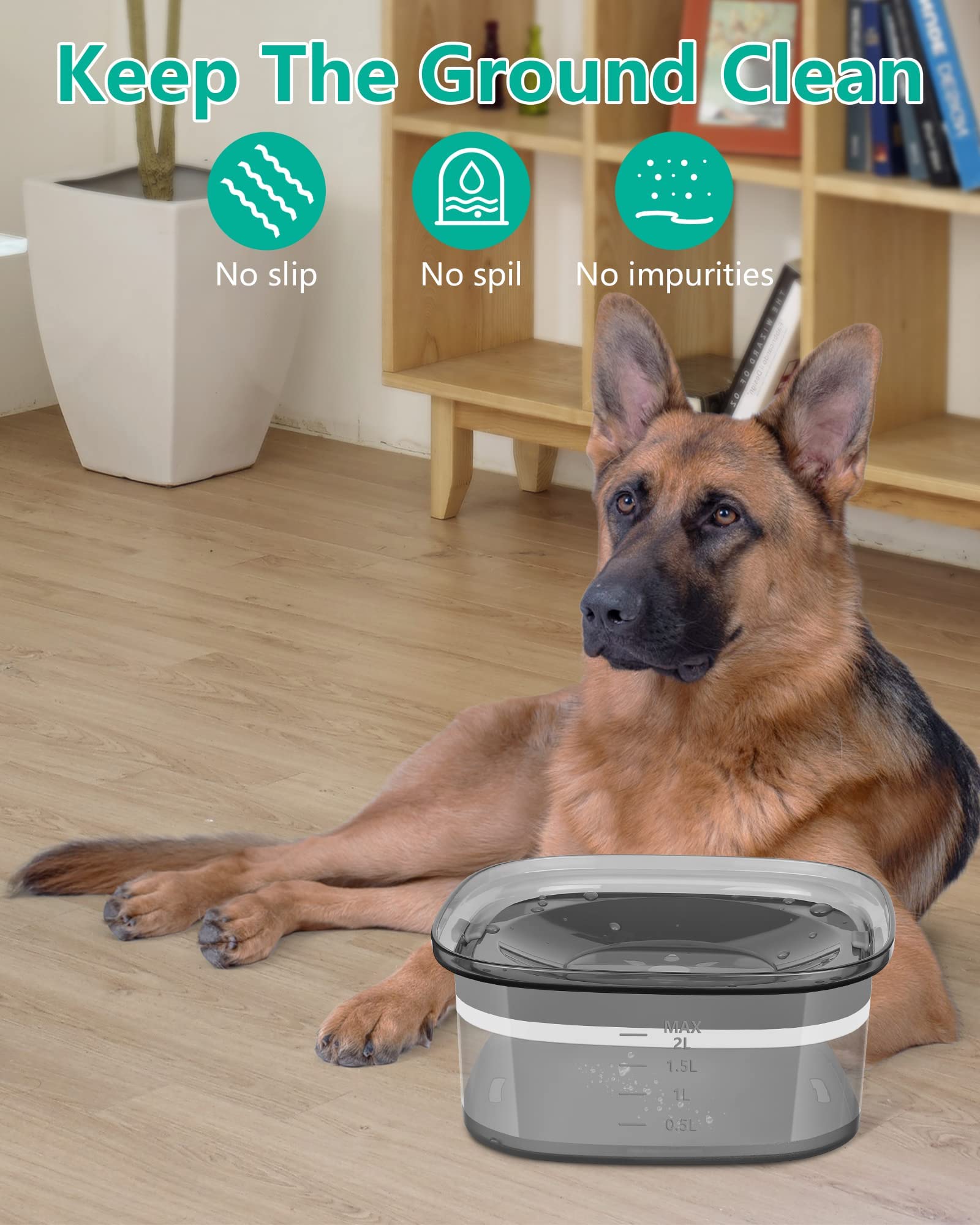 PETTOM Bebedero Perro Antigoteo 2L, Bebedero Antisalpicaduras Perro Grande y Pequeño, Cuenco de Agua Flotante para Perros Antideslizante