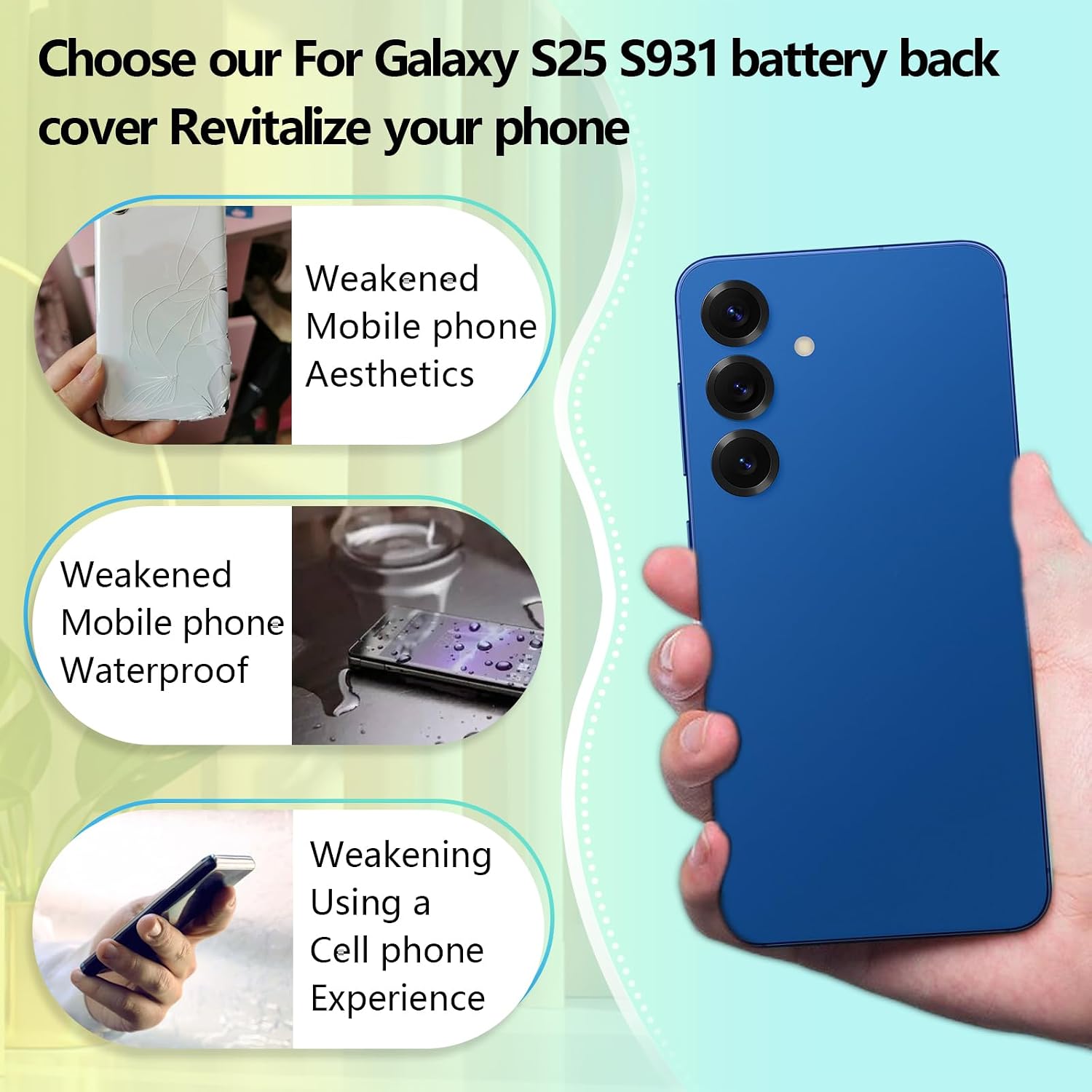YHX-US Battery Back Cover Replacement for Samsung Galaxy S25 6.2" Rear Cover Housing Door with Rear Camera Protective Film + Repair Tool Kits (Color: Navy)