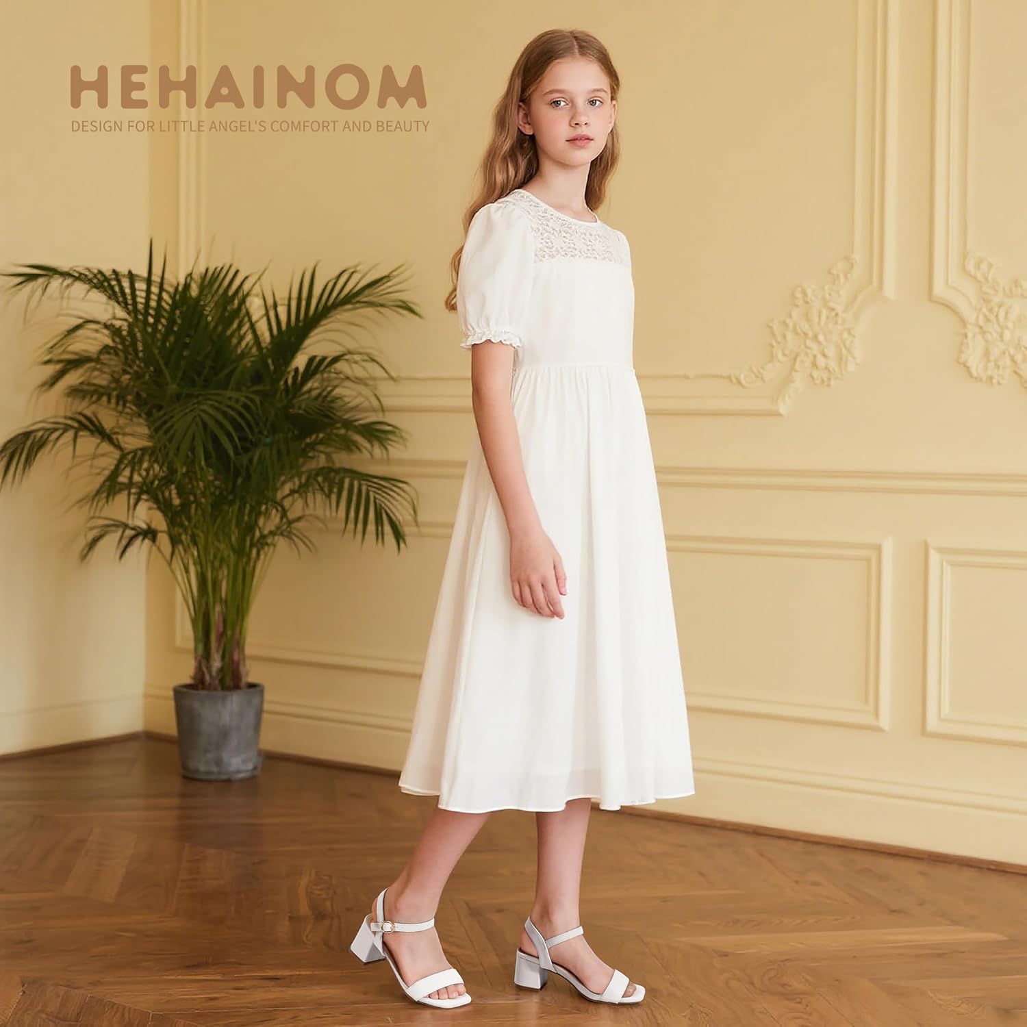 Hehainom Girls Heels Dress Shoes Square Toe Sandals Flower Girl Party Wedding Church Little Big Kid Shoes - Image 2