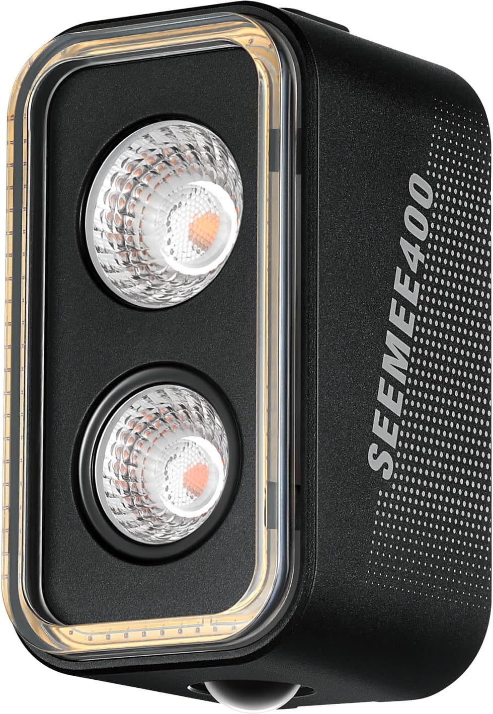 Front view of the Magicshine SEEMEE 400 bicycle tail light, showing the two main light sources and the surrounding OptiTracing halo.