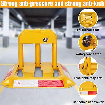 Tevlaphee Orange Foldable Parking Barrier, Cylindrical Lock, Double Lock Design for Extra Protection