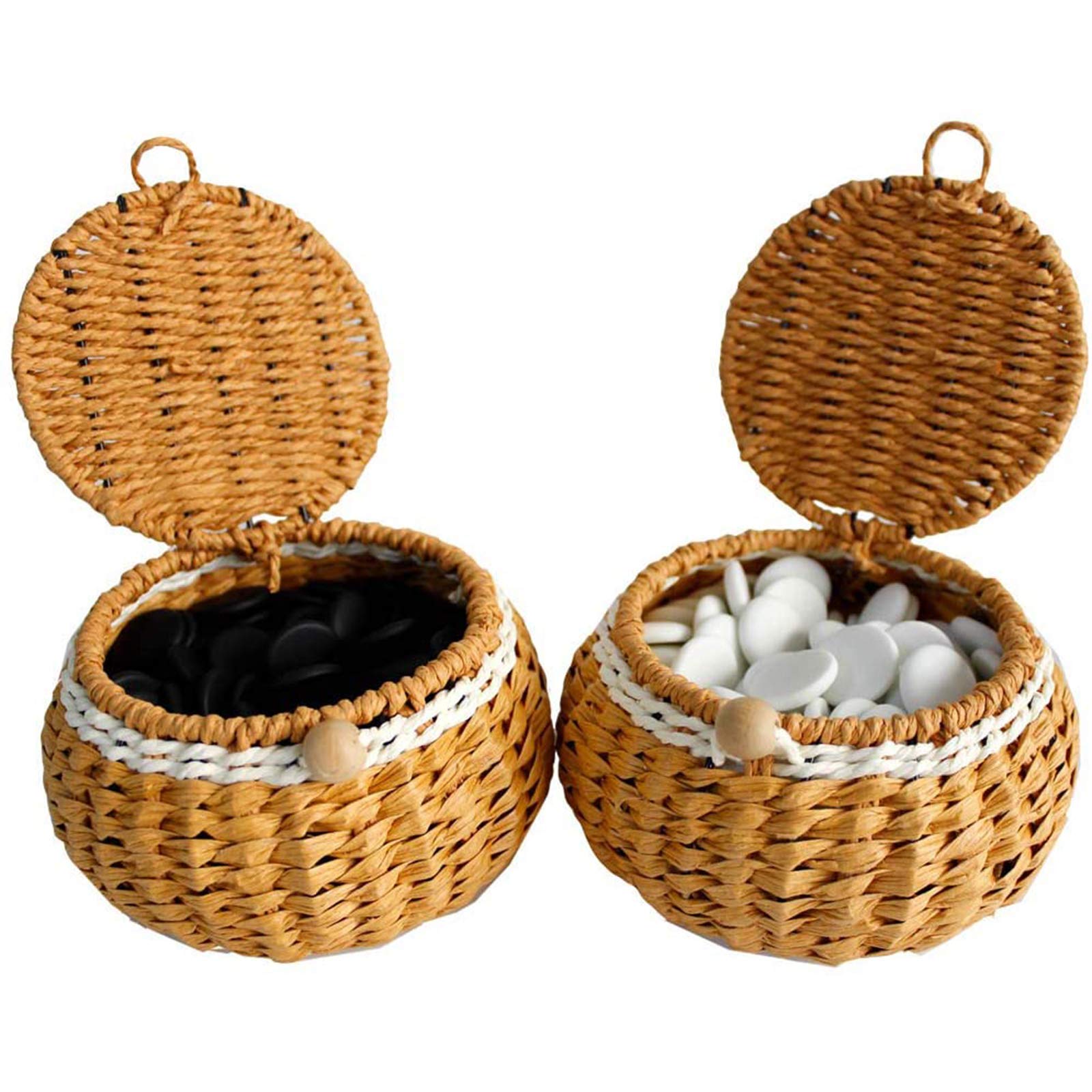 Go Chess Game Set with Exquisite Ceramics Stones In Hand Made Woven Braid Cans Bowls Yellow + Cloth Go Game Board Development Of Intellectual Entertainment Family Gatherings