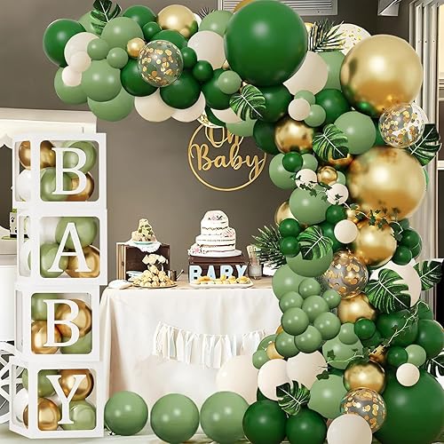 Miniatura 8 de Kit de guirnalda de globos de color verde salvia, color verde oscuro, arena, blanco y dorado, globos de confeti para baby shower, fiesta salvaje,