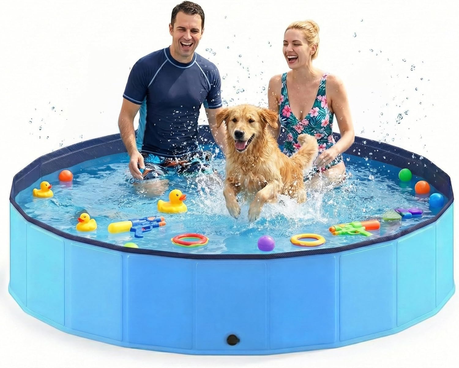 Faltbarer Hundepool, 240 cm, extra große Haustier-Badewanne und Kinderschwimmbad, rutschfest, zusammenklappbar, für kleine und mittelgroße und große Hunde, Katzen und Kinder, für drinnen und
