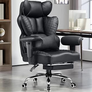 GTPLAYER 400lbs Big & Tall Gaming Chair w/ Footrest, Spring Lumbar Support & 3D Saddle Cushion - Matte Black