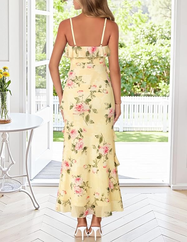 MEROKEETY Summer Floral Wedding Guest Maxi Dress Women 2026, Yellow, XS by MEROKEETY - Used condition - Image 3