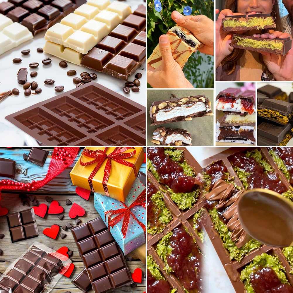 JUSONEY 2-delige chocoladevorm voor 6 chocoladeblokjes, BPA-vrije siliconenvormen voor chocoladebakvormen (vorm 1