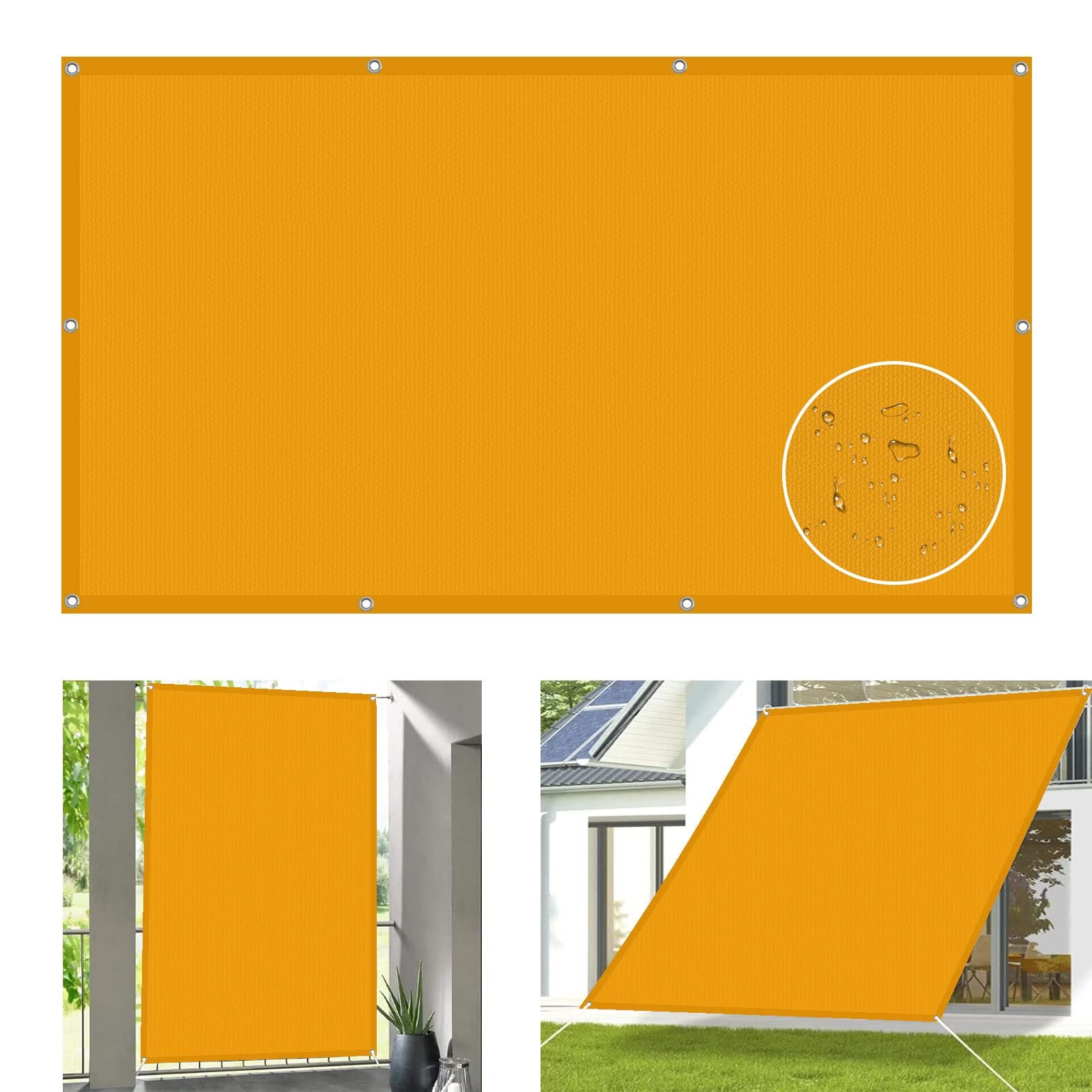 WQPMNYG Waterproof shade sail Waterproof 2 x 8m Rectangle Sun Shade Sail for Garden Gazebo Pergola Patio Water Repellent Outdoor Sun Protection Canopy with Free Rope Gold Color