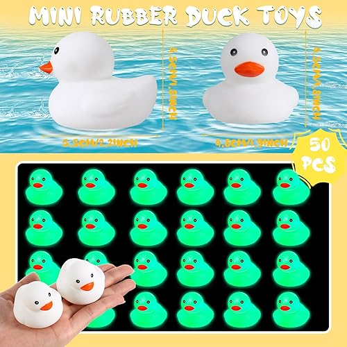 Miniatura 2 de Patos de goma que brillan en la oscuridad, patos luminosos de 2.2 pulgadas a granel, juguetes flotantes para bañera, mini patos fluorescentes, pato
