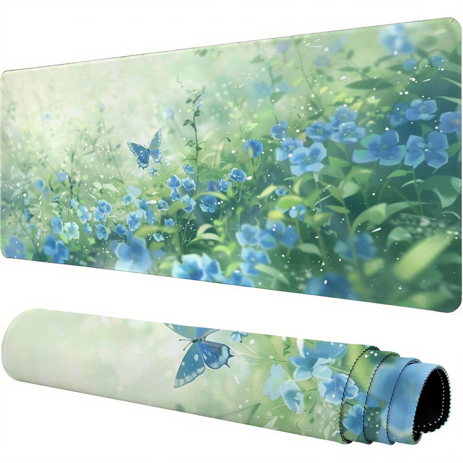 Zielona podkładka pod mysz XXL 1400 x 600 x 3 mm motyl pod rękę akcesoria biurowe antypoślizgowa gumowa podstawa i szyte krawędzie podkładka pod mysz dla graczy do dekoracji biura dekoracyjnego