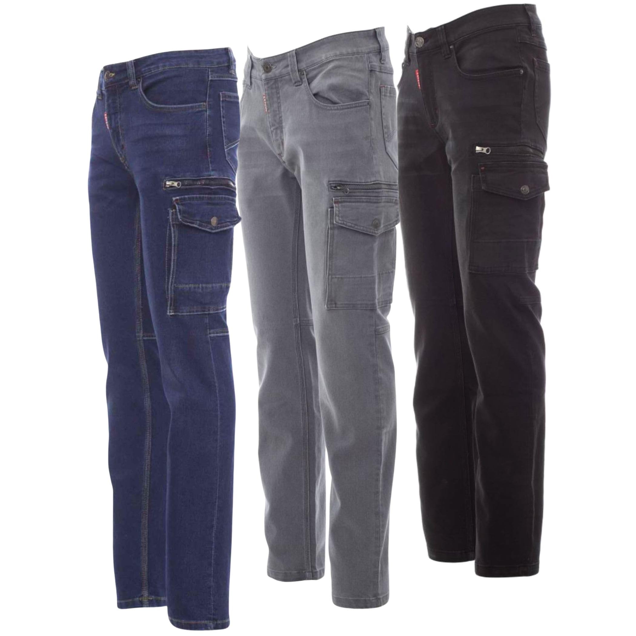 Jeans Arbeitshose Herren Stretch Bundhose Slim Fit Denim Cargohose 8 Taschen Handytasche Zollstocktasche Hammerschlaufe Arbeitskleidung Männer Berufskleidung Handwerk Bau KFZ Werkstatt Garten Freizeit