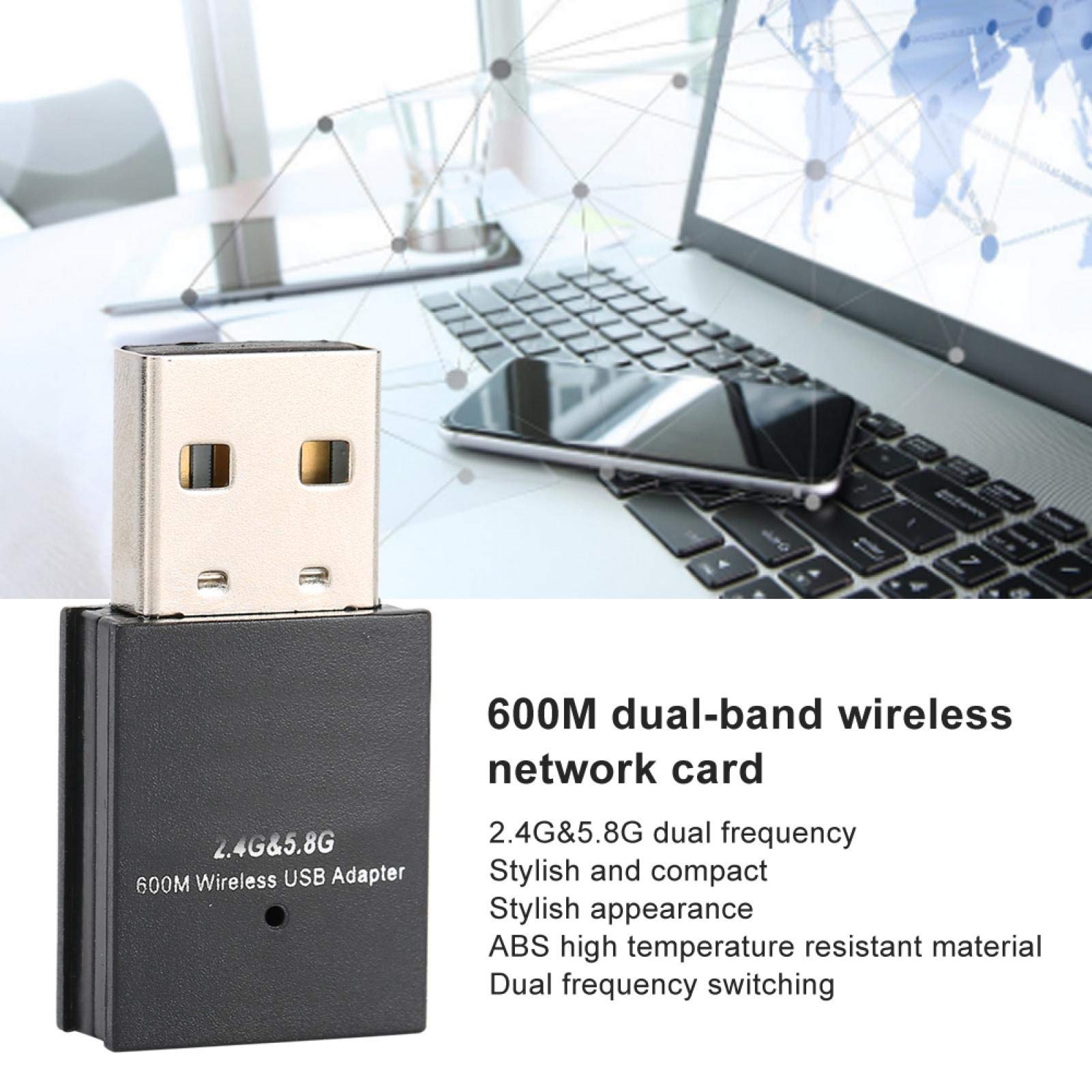 ASHATA USB Bluetooth Dongle, 600Mbps USB Network Adapters, 2.4G 5.8G Bluetooth Network Receiver for PC Laptop Desktop, Compatible with Win10/8/8.1/7/ XP/Vista/for Android