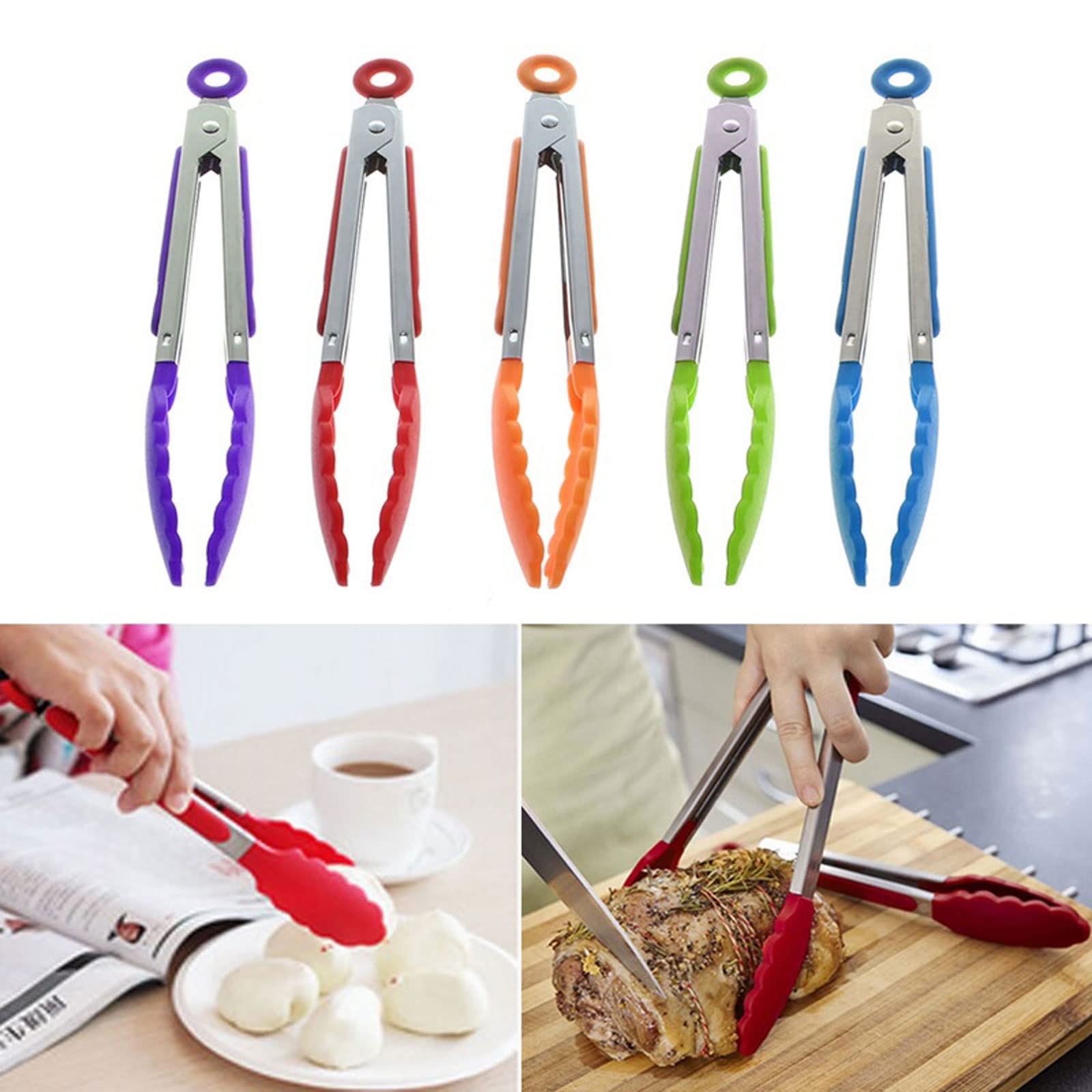 Kochzange Küchenzubehör Edelstahl Silikon Zange BBQ Clip Salat Brot Kochen Speisen Servierzange Küchenhelfer