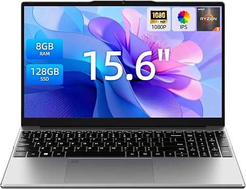 15.6 Inch Laptops, AMD Ryzen R3, 8GB RAM, 128GB SSD, Win 11 Home