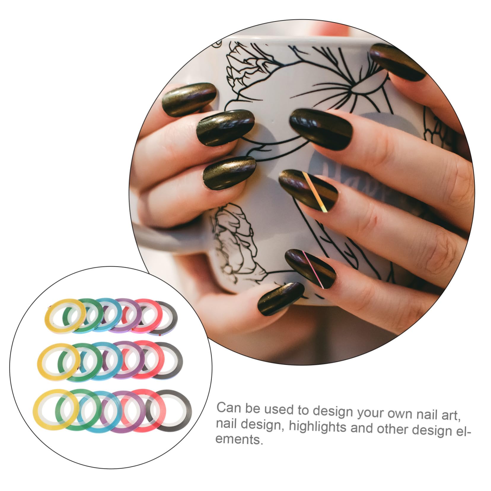 Nail Striping Tape Set 18 Rouleaux Metallic Lines Colors DIY Manicure Stickers