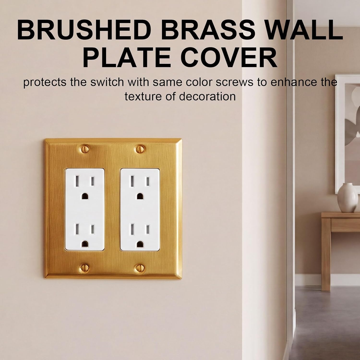 Zonon 4 Pack Gold Outlet Covers 4.6" x 4.6", Double Rocker Light Switch Covers Plate Brass Metal Brushed Decorative Gold Receptacle Wall Plate Corrosion Resistant, Standard Size, Brushed Brass