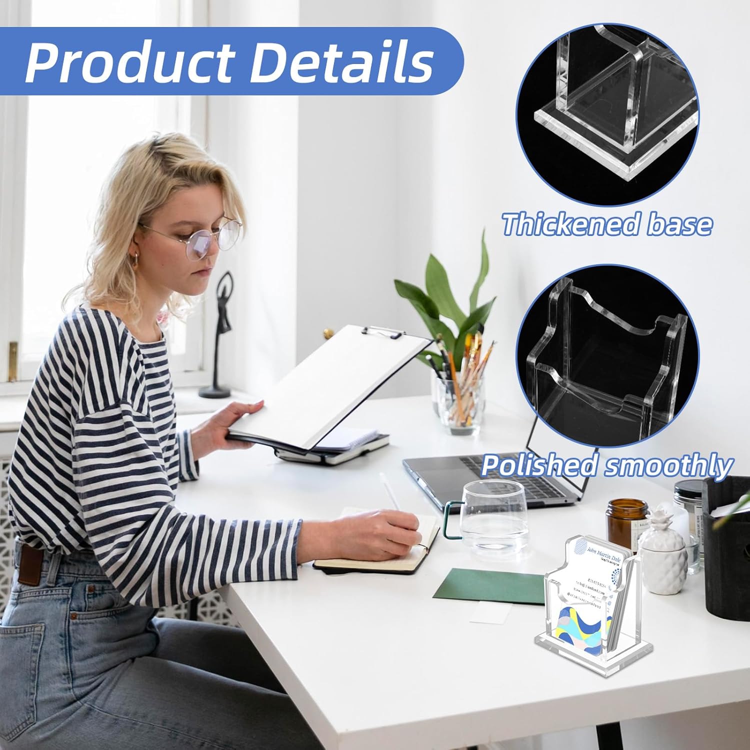 4 Packs Acrylic Business Cards Holders for Desk, Vertical Clear Busines Name Card Display Stand, Desk Accessory Business Name Card Organizer (Vertical, 1-Slot)