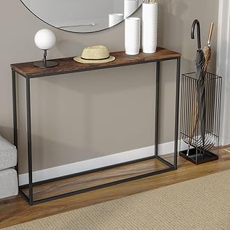 – URBNLIVING Wooden Hallway Console Table with Metal Legs (Rustic Brown)