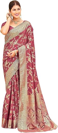 Satrani Women's Silk Weaving Banarasi Saree with Unstitched Blouse Piece