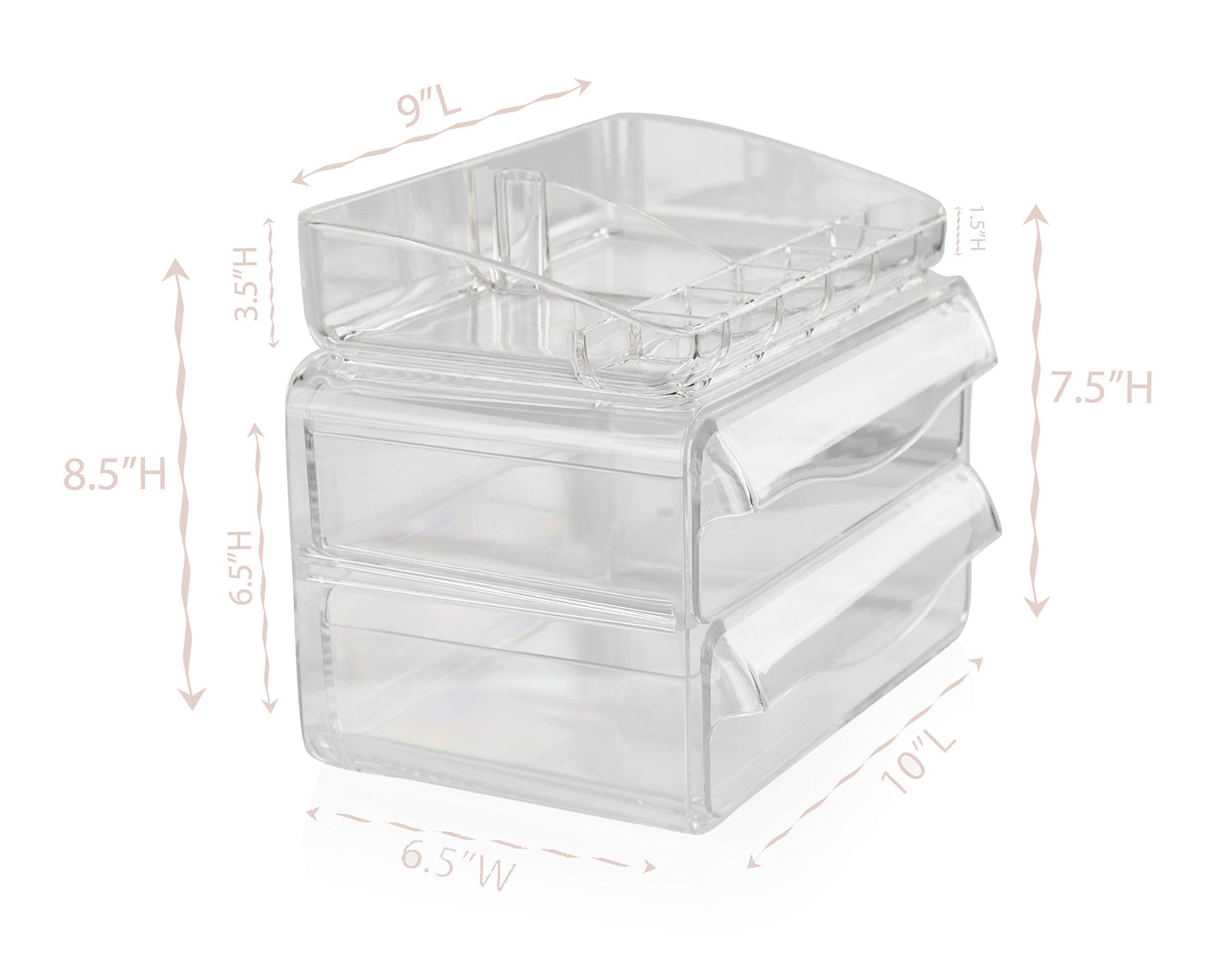 ARAD Organizer in acrilico a 2 cassetti per forniture da ufficio o trucco e cosmetici