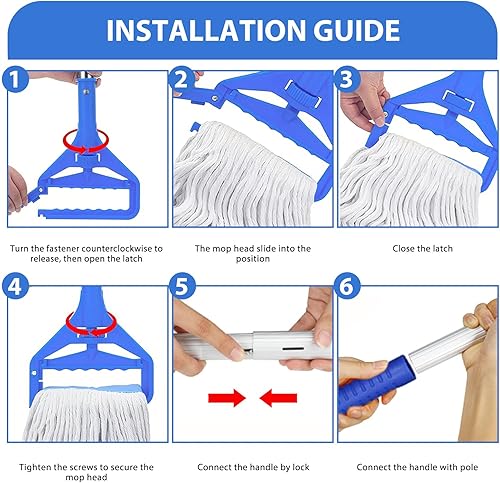 Miniatura 3 de Trapeador de cuerda de extremo de bucle resistente, trapeador industrial comercial con cabezales de repuesto adicionales, mango largo de 59 pulgadas
