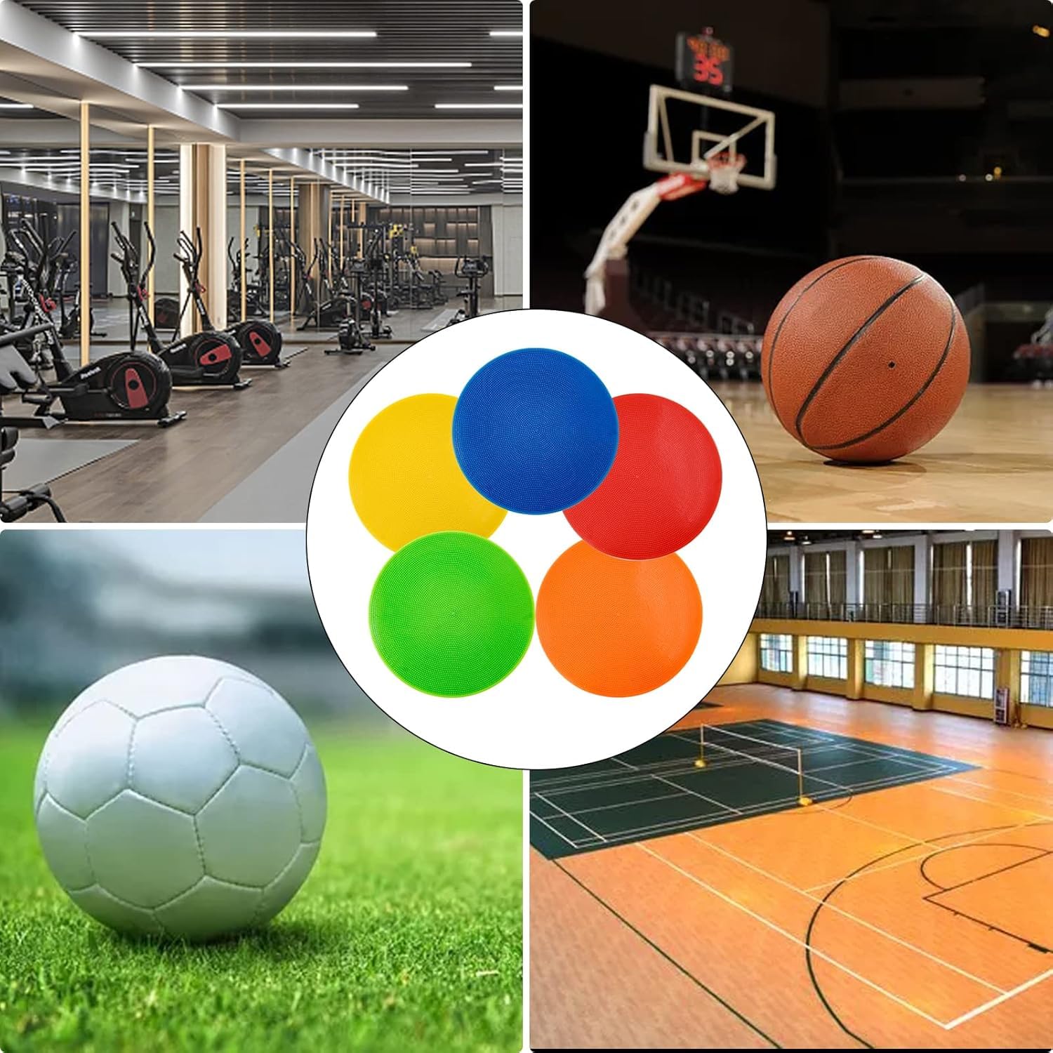 Bodenmarker aus Polyvinyl, 22,7 cm, Bodenmarker, rutschfest, flache Kegel aus Poly, für Fußball, Basketball, Tanztraining, Agilität und Übungen (5 Farben)