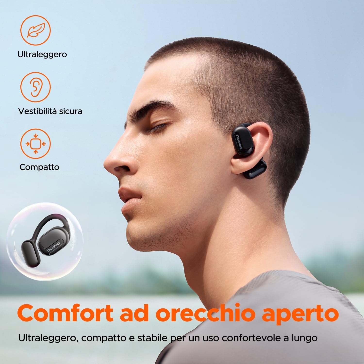 truefree Cuffie Bluetooth 5.3 ad orecchio aperto, auricolari senza fili con ganci per orecchie, cancellazione del rumore ENC, suono stereo coinvolgente con driver da 16,2 mm truefree Cuffie Bluetooth 5.3 ad orecchio aperto, auricolari senza fili con ganci per orecchie, cancellazione del rumore ENC, suono stereo coinvolgente con driver da 16,2 mm