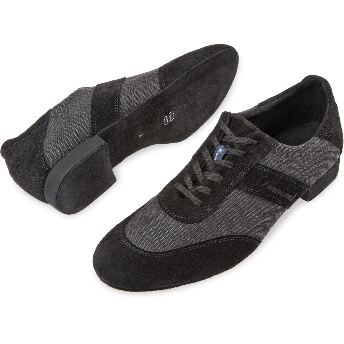 Diamant Herren Sneaker Tanzschuhe 192-025-637 - Veloursleder/Textil Schwarz/Grau - 2 cm Micro-Heel - Rauledersohle - Made in Germany