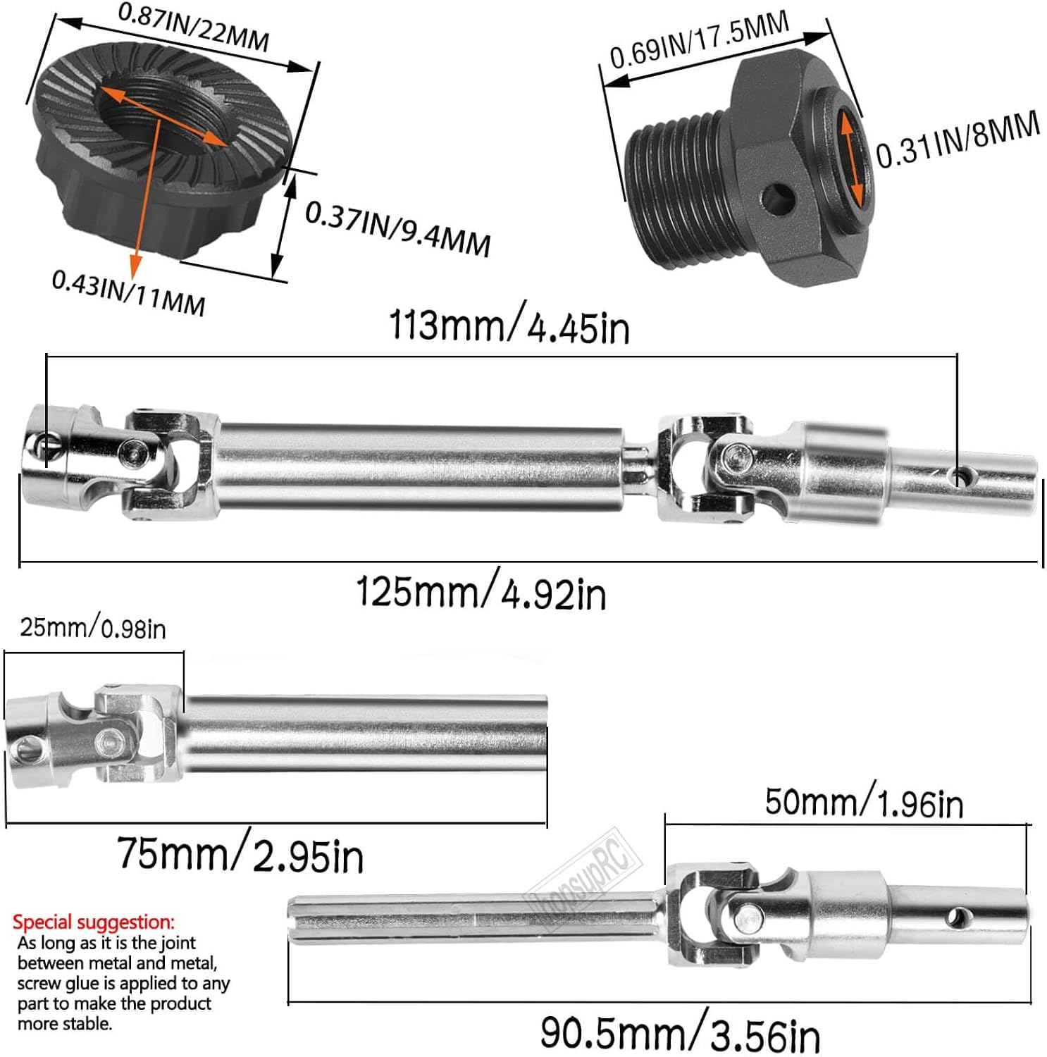 RC #45 Steel Front Rear Driveshaft Axles&Wheel Hex Hub Upgrades Part for 1/8 Mojave 4X4 4S BLX RC Car,Stainless Drive Shaft CVD Hops up,4PCS Silver with Black.Vehicle Code:ARA4404.