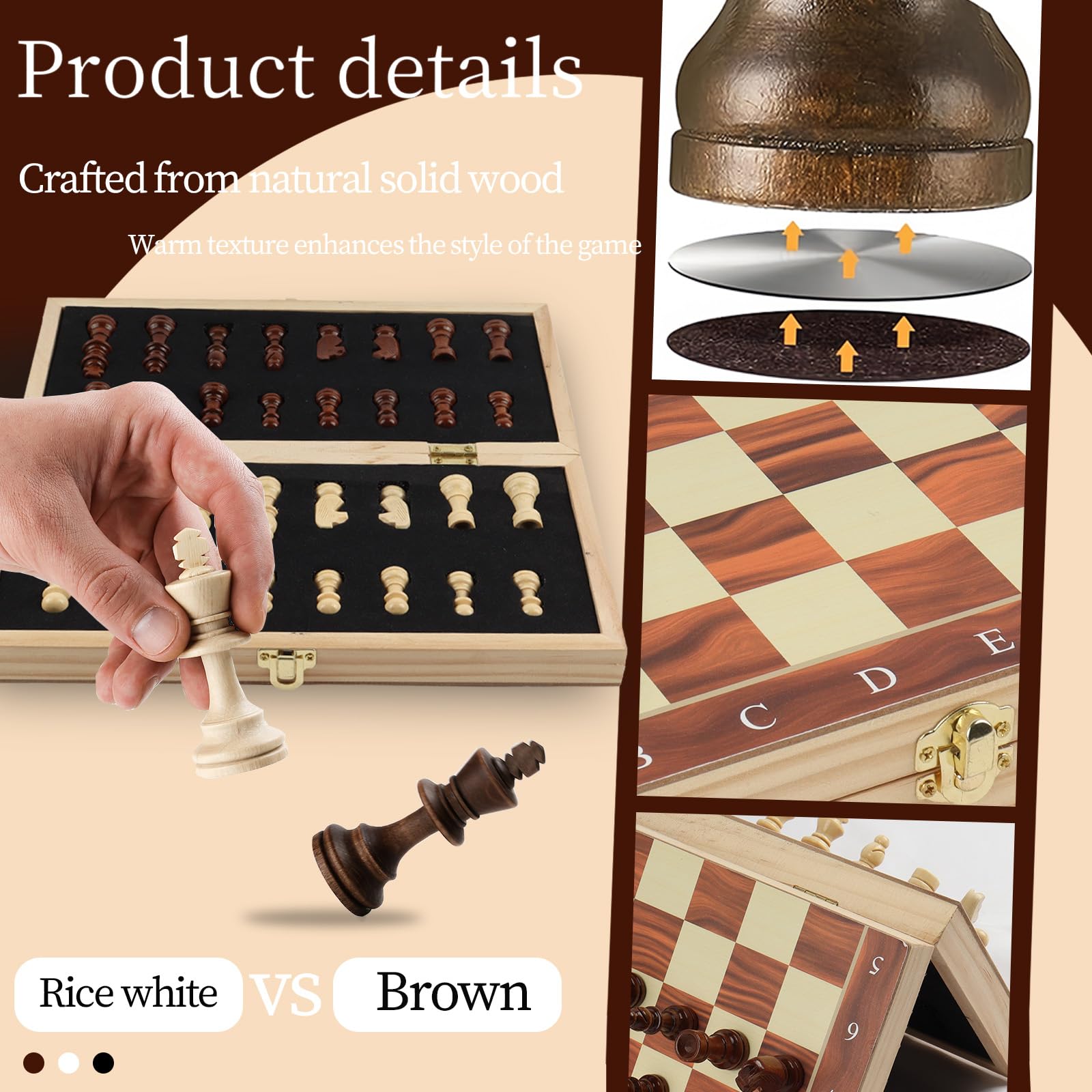 2929cm Magnetic Chess Set Luxury for Adults Kids,Portable Folding Travel Chess Set Magnetic Wooden Chess Board Game,Handmade 32 Chess Pieces | 2 Extra Queen,Gift for Kid,Adult,Boys,Girls,Family Party - Image 2